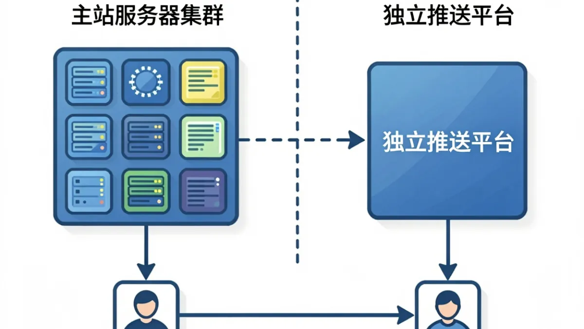 技术架构示意图展示MIYA737牢记永不失联的独立通知渠道与主站服务器分离部署的逻辑结构